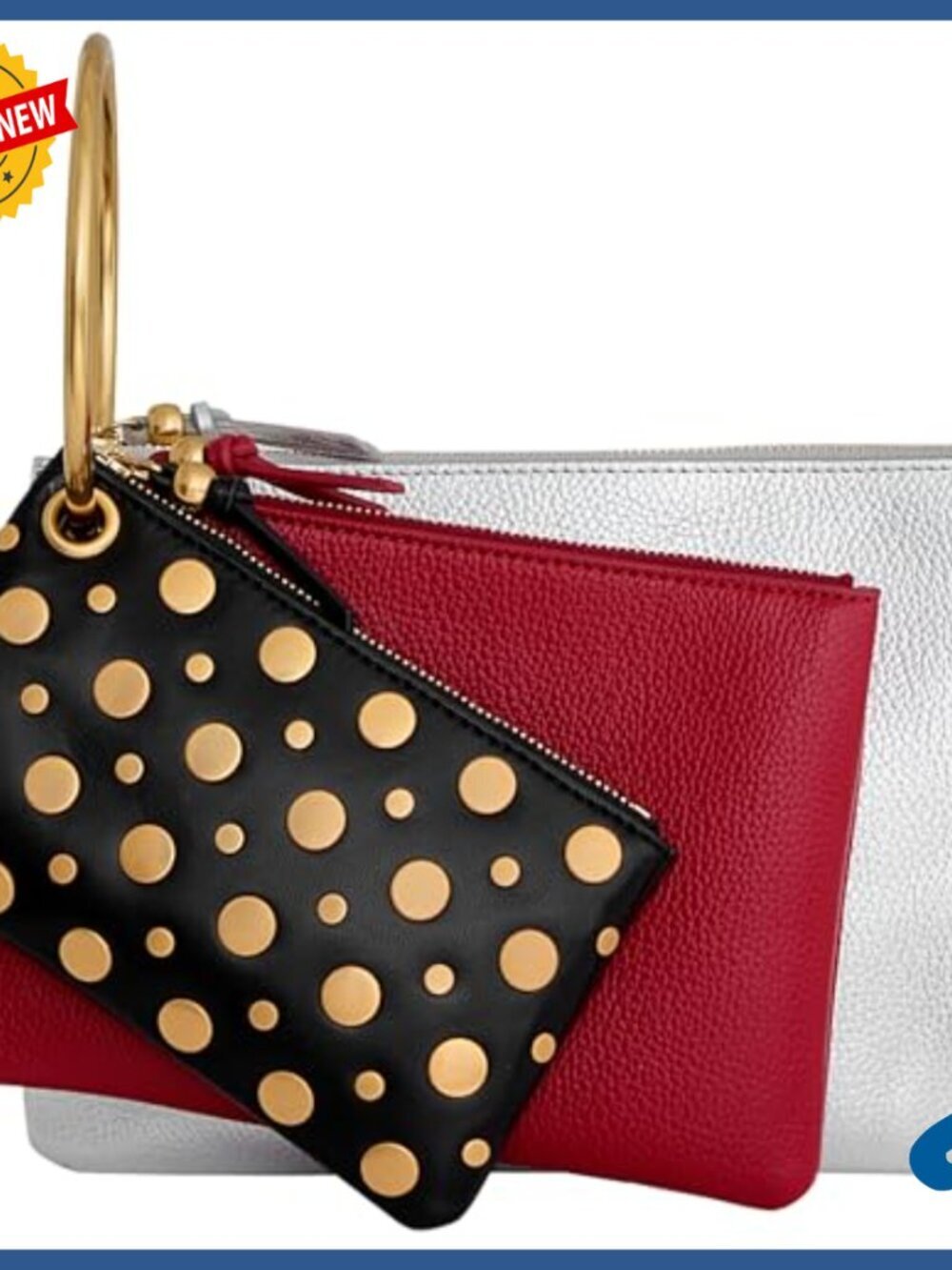 Leather Mini Organizer with 3 Zippered Pouches and Keyring Clip - Picture 3 of 3